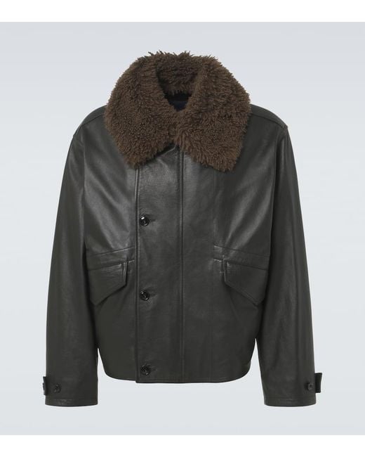 Lemaire Shearling-trimmed Leather Blouson in Black for Men | Lyst