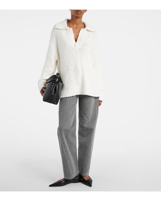 Joseph White Textured Cotton-Blend Polo Sweater