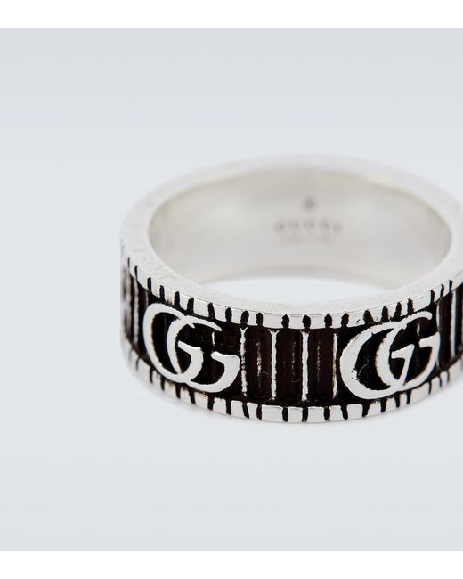 Gucci Metallic Silver Ring With Double G for men