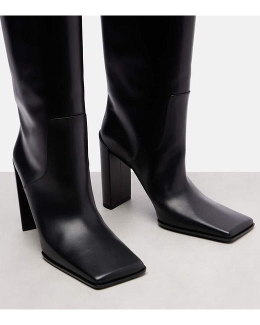 Alaïa Black Square Leather Knee-High Boots