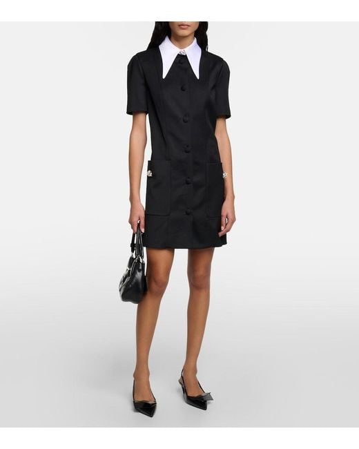 Prada Black Contrasting-Collar Button-Down Minidress