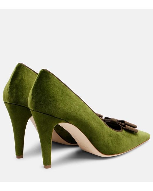 Manolo Blahnik Green Readorhi Bow-Detail Velvet Pumps
