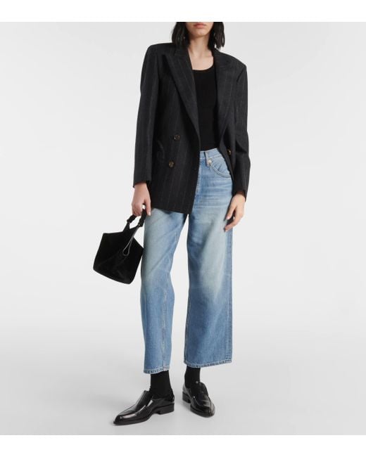 Re/done Blue Loose Mid-rise Cropped Straight Jeans