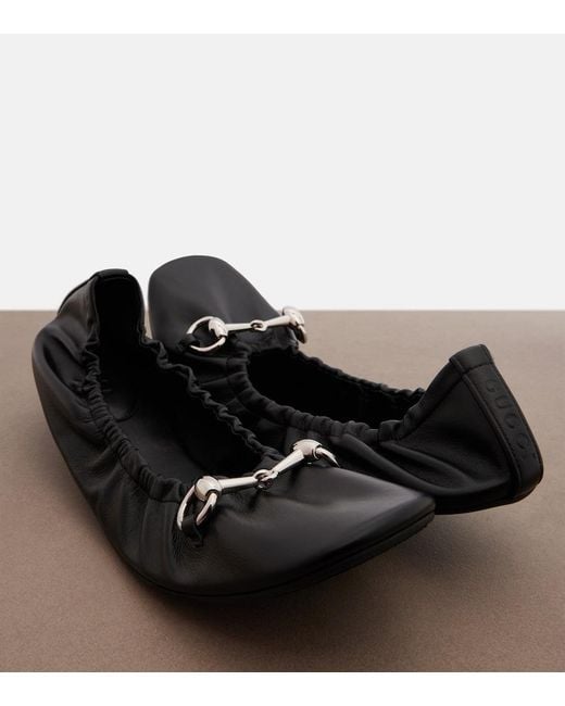 Gucci Black Prima Horsebit Leather Ballet Flats