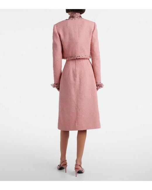 Dolce & Gabbana Pink Cotton-Blend Tweed Midi Skirt