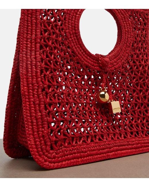 Jacquemus Red Spiaggia Small Raffia Top-Handle Bag