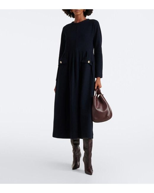 Max Mara Black Wool And Cotton-Blend Midi Dress