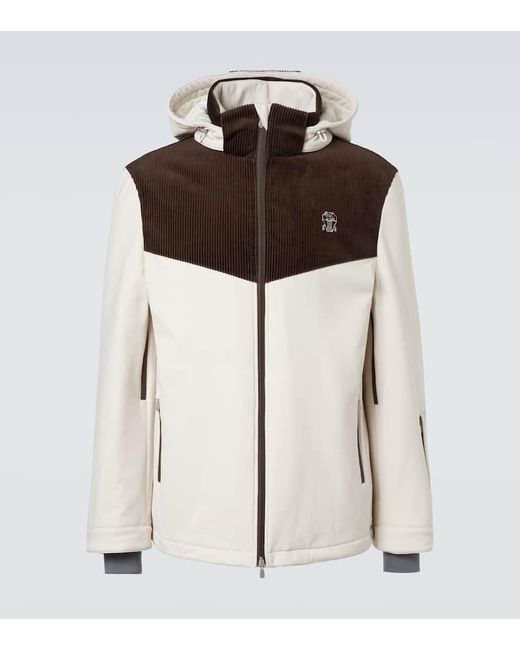 Brunello Cucinelli White Corduroy-Paneled Ski Jacket for men