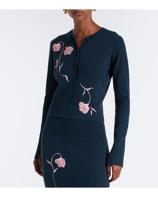 Erdem Blue Floral-Applique Cardigan