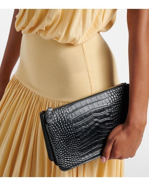 Totême Black Threefold Croc-Effect Leather Clutch