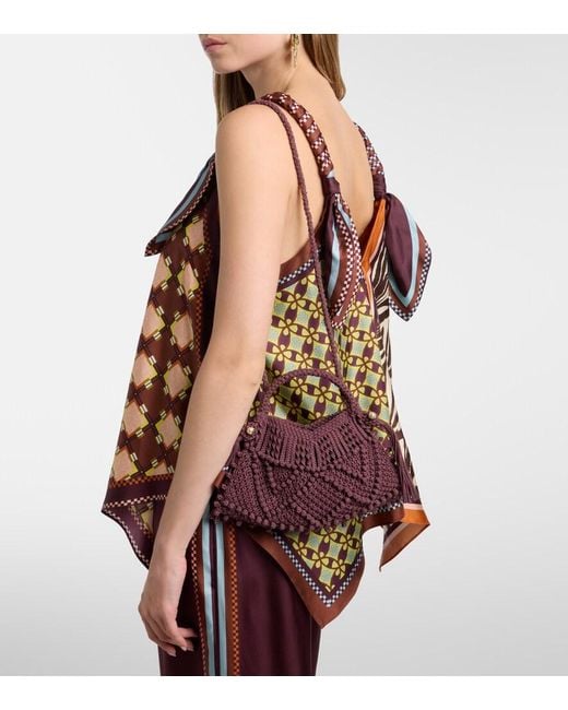ALÉMAIS Purple Macrame Small Top-Handle Bag