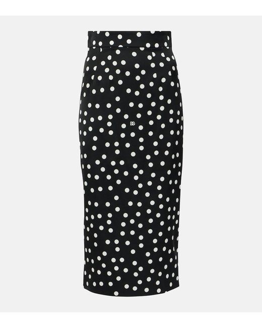 Dolce & Gabbana Black Capri Polka-Dot Silk-Blend Pencil Skirt