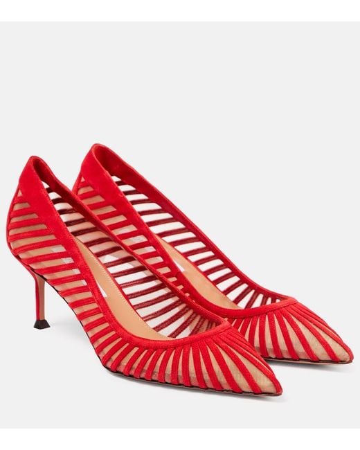 Aquazzura Red Passions 65 Suede And Mesh Pumps