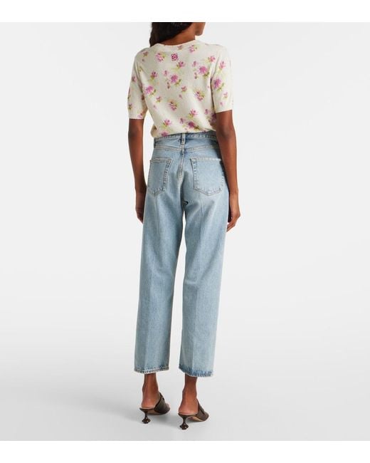 FRAME Blue The Vertical Crop High-Rise Straight Jeans