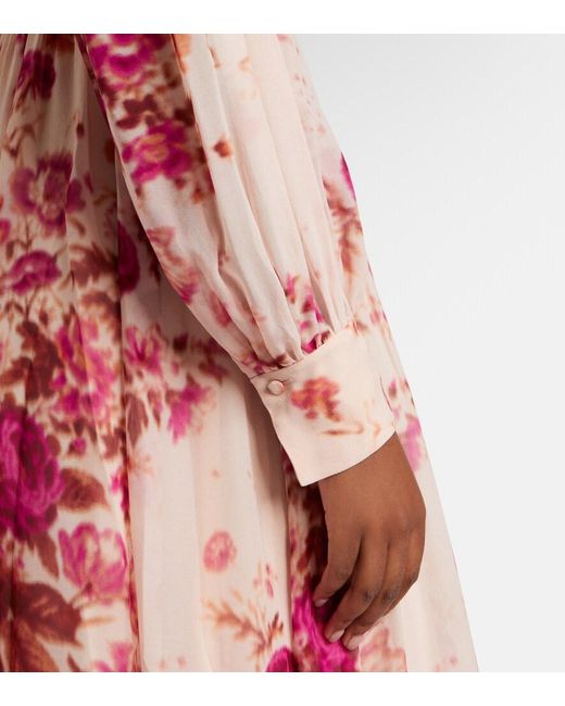 Erdem Red Floral Neck-Tie Silk Voile Gown