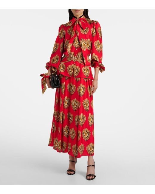 Dolce & Gabbana Red Printed Silk Satin Maxi Skirt