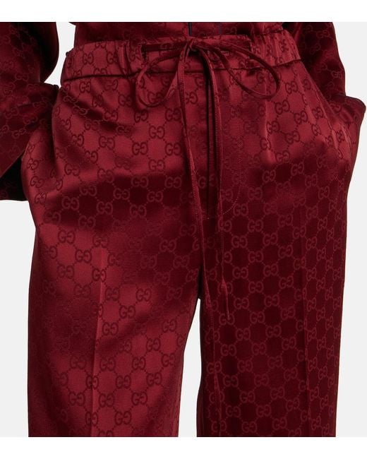 Gucci Red Weite Hose Gg Aus Satin