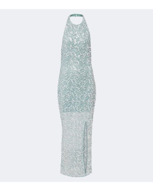 La Fuori Blue Halterneck Sequined Gown