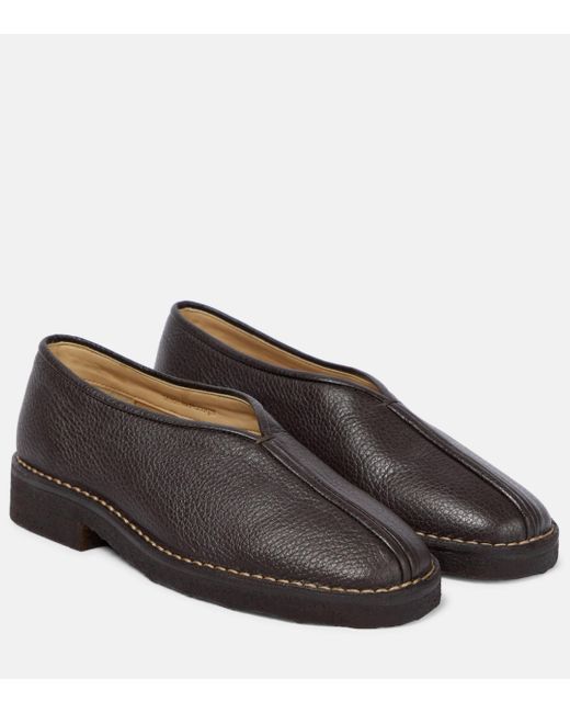 Lemaire Brown Piped Leather Loafers