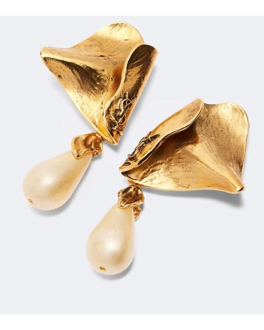 Saint Laurent Metallic Cassandre Faux Pearl Clip-On Earrings