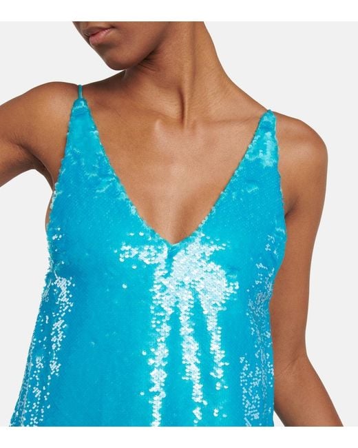Ganni Blue Sequin Slip Mini Dress