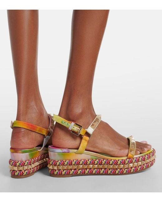 Christian Louboutin Metallic Pyraclou Floral Studded Espadrille Wedges