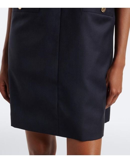 Moncler Blue Tie-Neck Virgin Wool Minidress