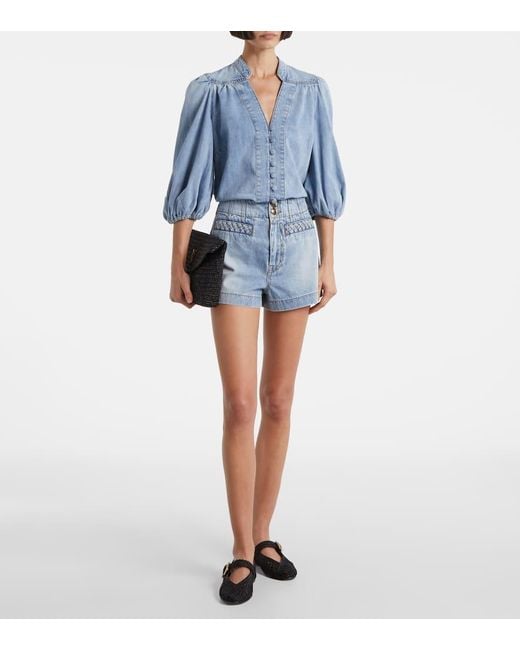 【Zimmermann】Lucky high-rise denim shorts Lucky high-rise denim shorts in blue - Zimmermann | Mytheresa