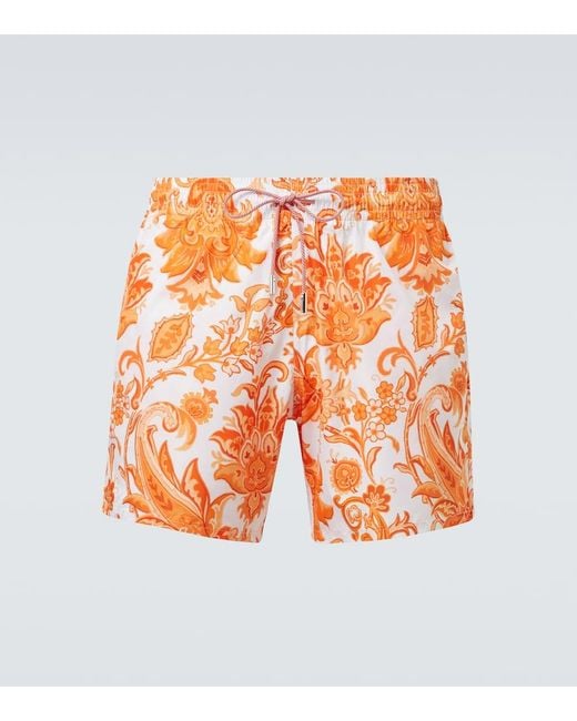 Etro Orange Paisley Swim Trunks for men