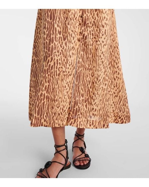 Vestido Midi Cascadian De Lino Estampado Zimmermann de color Brown