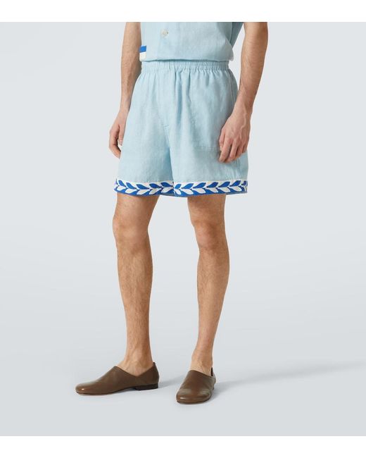 Bode Blue Seedling Stripe Linen Bermuda Shorts for men