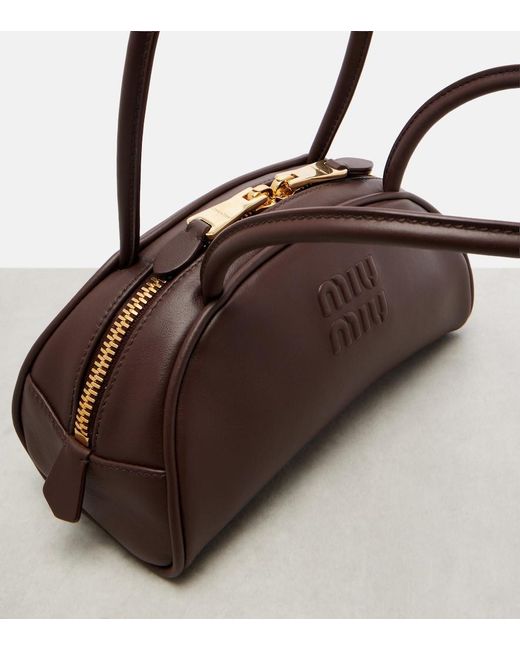 Miu Miu Brown Beau Small Leather Bowling Bag