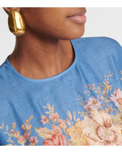 Zimmermann Blue + Net Sustain August Belted Floral-print Linen Mini Dress