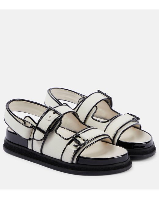 Jimmy Choo Brown Elyn Leather-trimmed Canvas Sandals