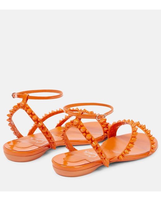 Christian Louboutin Orange Sandalen Mafaldina Spikes Aus Lackleder