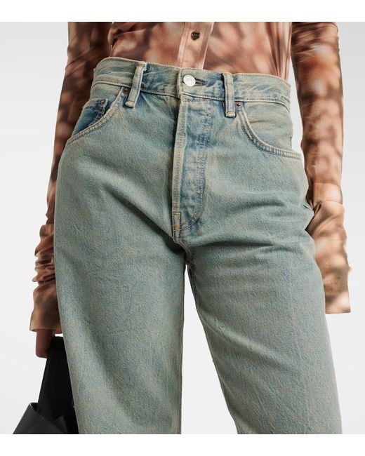 Acne Green Mid-Rise Wide-Leg Jeans