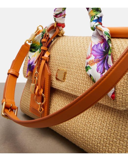 Dolce & Gabbana Brown Sicily Small Raffia Top-Handle Bag
