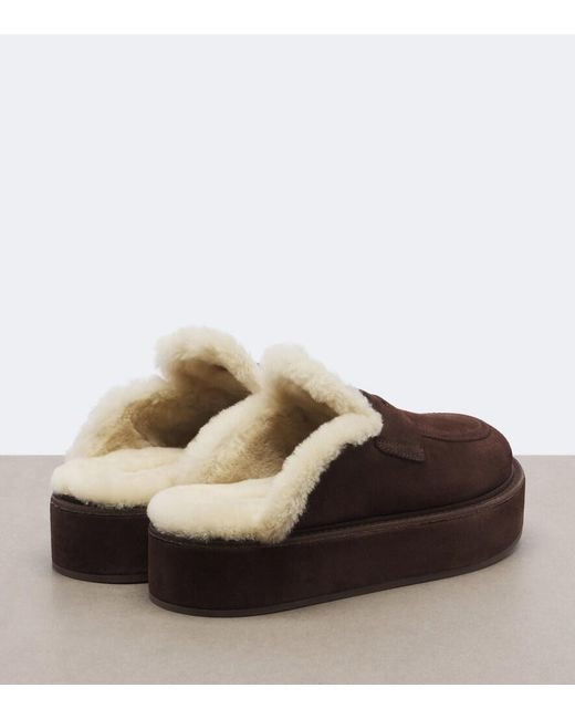 Miu Miu Brown Shearling-Lined Suede Platform Mules