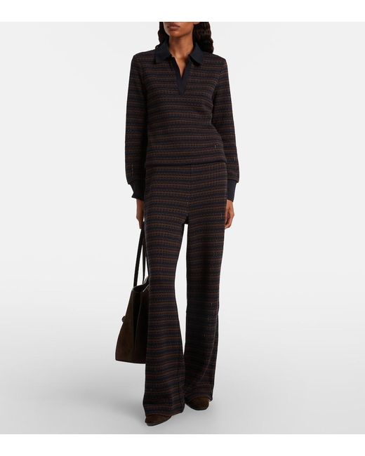 Veronica Beard Blue Kamal Striped Polo Sweater