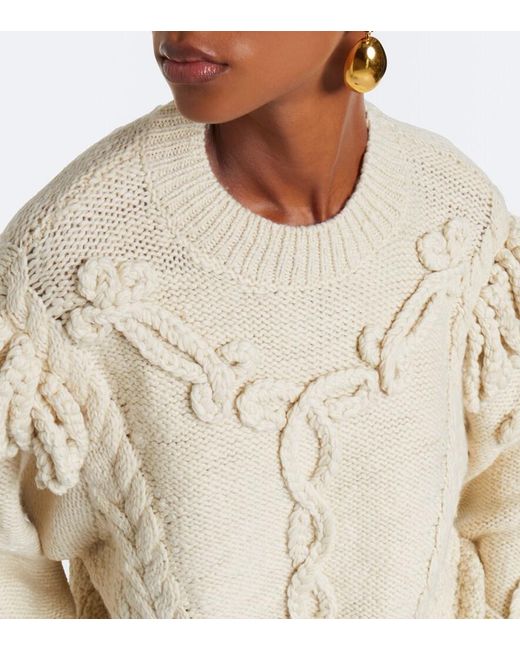 Isabel Marant Natural Katria Cable-Knit Fringed Wool-Blend Sweater