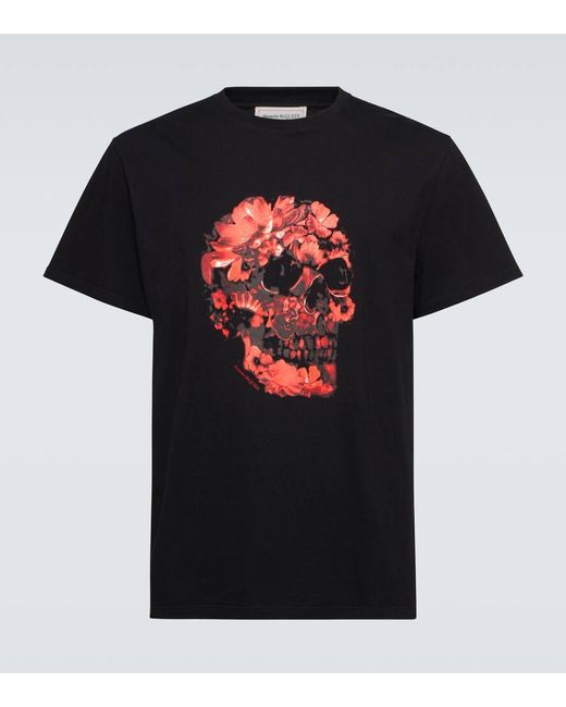 Camiseta Skull de jersey de algodon Alexander McQueen de hombre de color Black