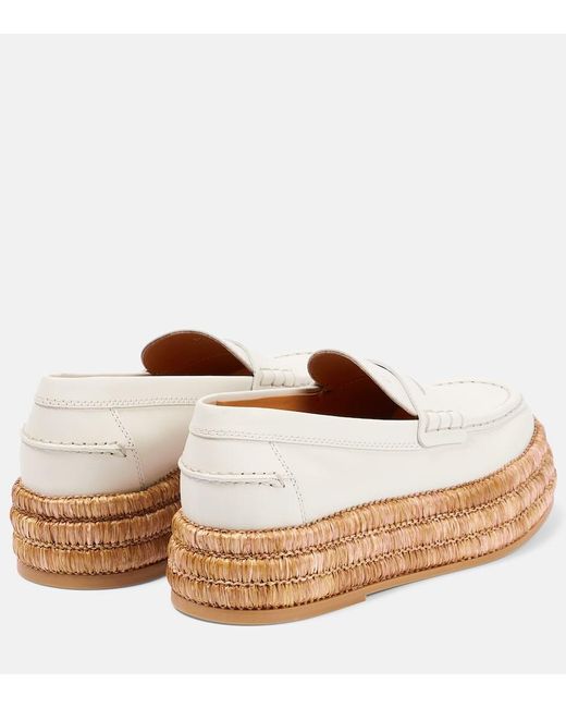 Tod's White Leather And Raffia Platform Loafers
