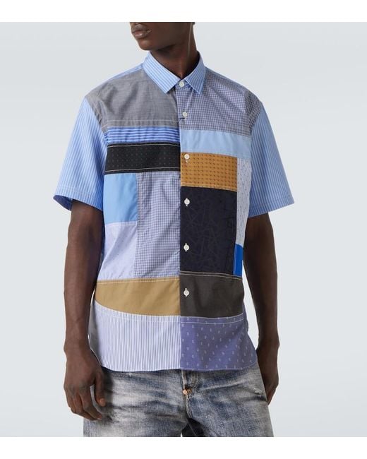 Junya Watanabe Blue Patchwork Cotton Shirt for men