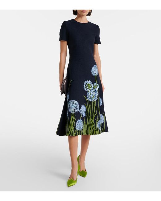 Oscar de la Renta Blue Jacquard-Knit Midi Dress