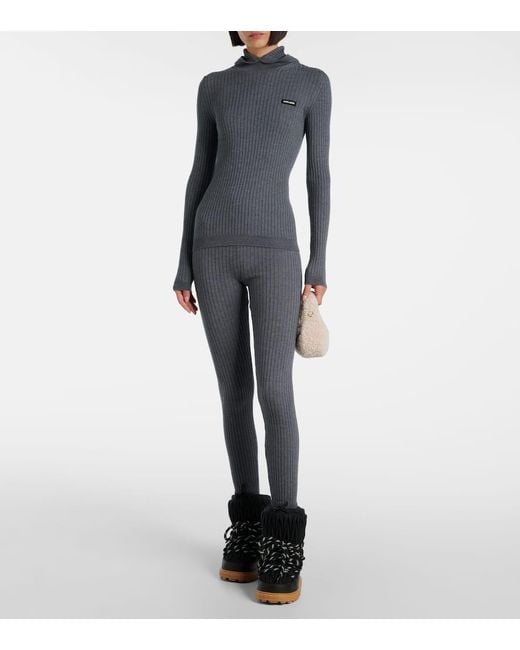 Miu Miu Gray Ribbed-Knit Wool Leggings