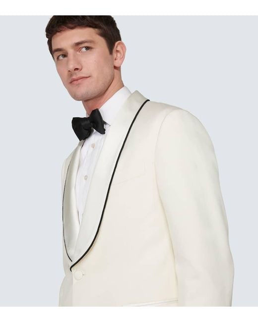 Brunello Cucinelli White Delave Silk Twill Tuxedo Jacket for men