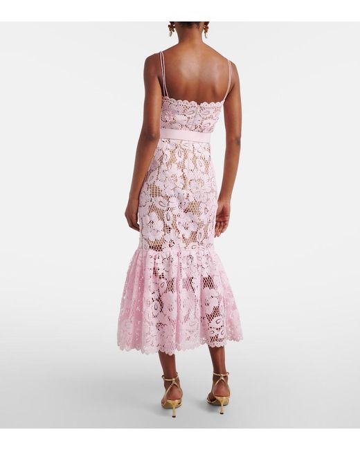 Vestido Midi De Croche Con Cinturon Self-Portrait de color Pink
