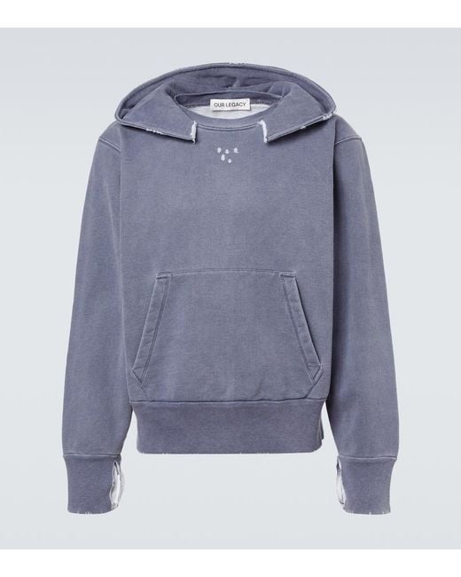 Our Legacy Blue Relic Distressed Cotton Jersey Hoodie for men