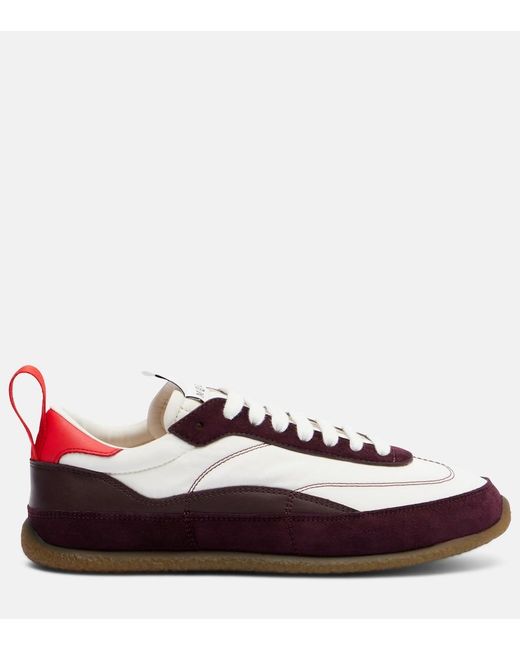 McQueen Red Ec1 Suede-Trimmed Leather Sneakers