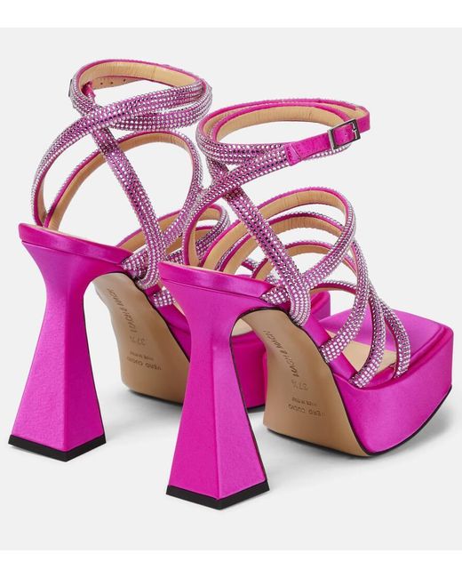 Mach & Mach Pink Sydney Embellished Satin Platform Sandals